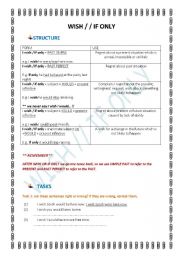 English Worksheet: wish and if only