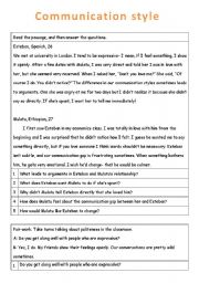 English Worksheet: Culture shock-communication style