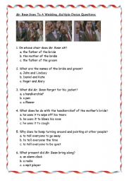 English Worksheet: Mr. Bean goes to a Wedding, Multiple Choice