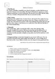 English worksheet: Mythical Creatures