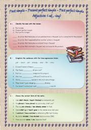 English Worksheet: Past simple, Present perfect simple, Past perfect simple, Adjectives (-ing, -ed)