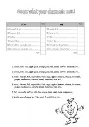 English worksheet: Guess what your classmate eats!