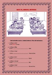 English Worksheet: NEXT TO, BEHIND, BETWEEN