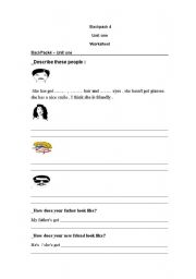 English worksheet: Backpack 4 -   describing people 