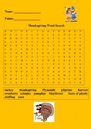 English worksheet: Thanksgiving crossword puzzle