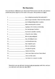 English Worksheet: my classmates