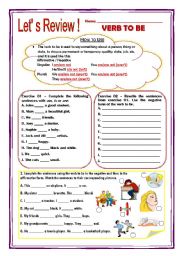 English Worksheet: ~*~*~*~ Lets Review! ~*~ Verb to Be ~*~ Definition + Exercises ~*~ Grayscale Included ~*~*~*~ FULLY EDITABLE WITH KEY! 