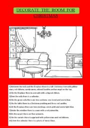 English Worksheet: Decorate the room for Christmas