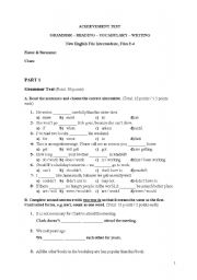 ACHIEVEMENT TEST New English File Intermediate, Files 2-4