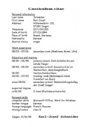 English Worksheet: Curriculum vitae