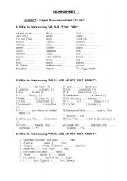 English Worksheet: WORKSHEET- VERB TO BE REVISION EXERCISES