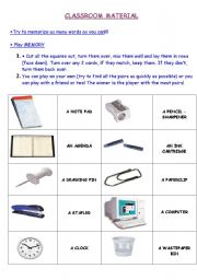 English Worksheet: MEMORY game   CLASSROOM MATERIAL (Worksheet 1of 2)