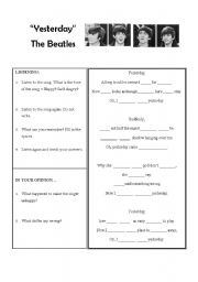 English Worksheet: Song lesson - Yesterday - The Beatles