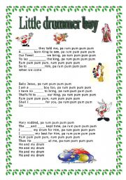 English Worksheet: Little drummer boy, An interesting Christmas carol + key