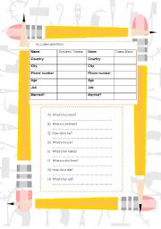 English Worksheet: Listening personal identification Jobs