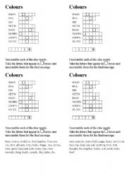 English Worksheet: colours crossword