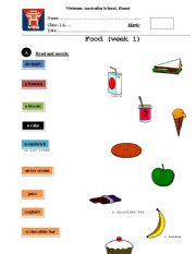 English worksheet: Food exercise for very young kids
