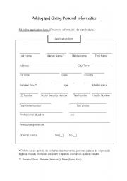 English worksheet: application form