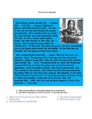 English Worksheet: Biographies: John Lennon+reading+song