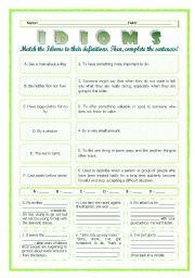 English Worksheet: --*--*--*-- Idioms 08! --*-- Animals --*-- Definitions + Exercise --*-- BW Included --*--*--*-- FULLY EDITABLE WITH KEY!