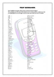 English Worksheet: Short Text messages of a cell phone