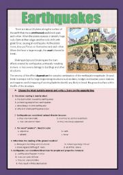 English Worksheet: Reading comprehension ( earthquakes)