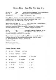 English worksheet: Fill in the blanks with Bruno Mars