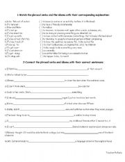 English Worksheet: Match the phrasal vebs