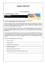 English Worksheet: test 7th form