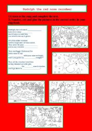 English Worksheet: RUDOLPH THE RED NOSE REINDEER song and activity