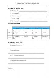 English worksheet: Plural and Negative (to be)
