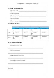 English Worksheet: Plural and Negative (to be)