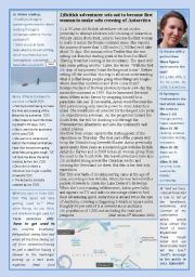 English Worksheet:  First ever Solo Expedition of the Antarctic using manpower only-(done by a woman!)