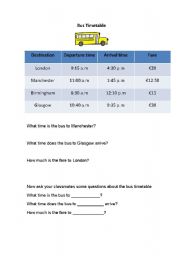 English worksheet: Bus Timetable