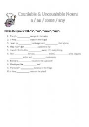 English worksheet: countable and uncountable exercises