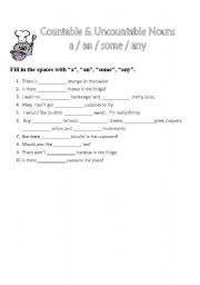 English Worksheet: countable and uncountable exercises