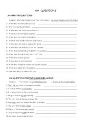 English Worksheet: WH- QUESTIONS 