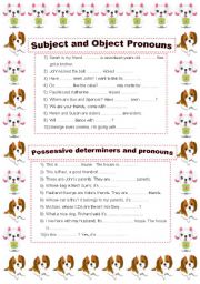 English Worksheet: Subject/object pronouns Possessive determiners/pronouns