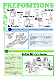 PREPOSITIONS OF PLACE (greyscale + key)