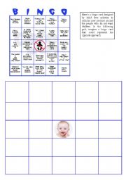 English Worksheet: Child Free Bingo card