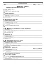 English Worksheet: Modals (Key included)