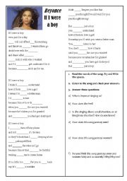 English Worksheet: Song - If I were a boy - Beyonce