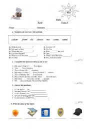 English worksheet: Test,Form 3