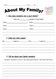 English Worksheet: About My Family