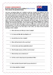 English Worksheet: NEW ZEALAND - Reading comprehension