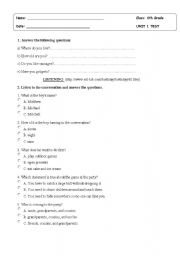 English Worksheet: 6th grade test