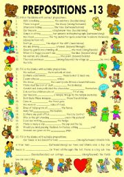 English Worksheet: Prepositions-13 (Editable with Answer Key)