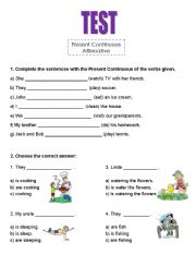 English Worksheet: present continuous TEST