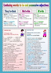 English Worksheet: Confusing words Theyre-their Hes-his Its-its