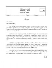 English Worksheet: 8th form full-term test n1